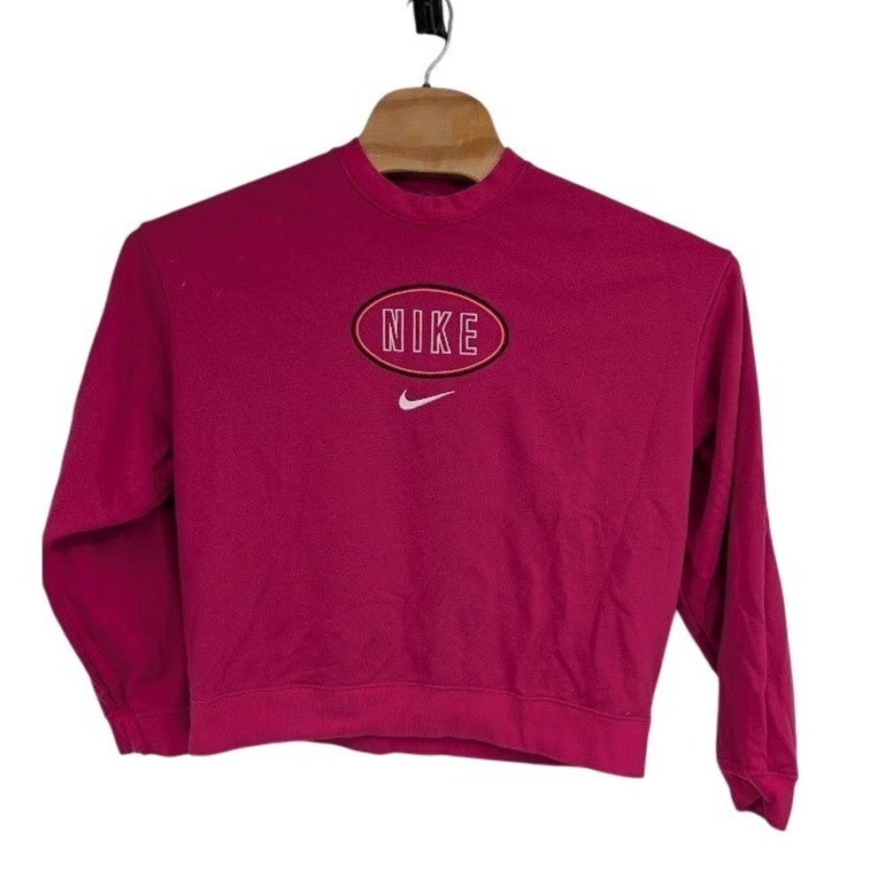 Nike Women's Pink‎ Fleece Crewneck sweatshirt Cropped embroidered logo sz Large